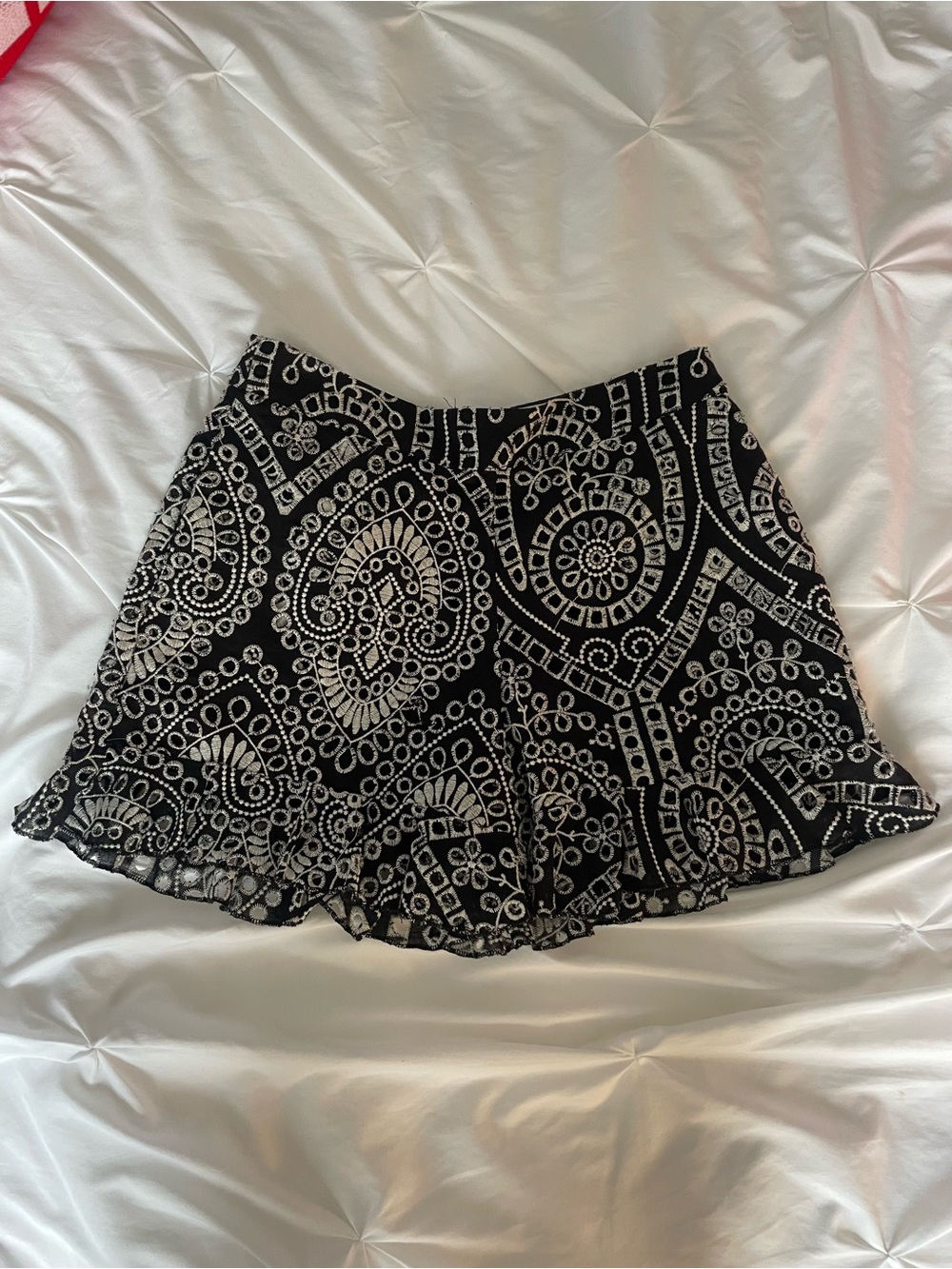 Karina Grimaldi black & white paisley print shorts with ruffle hem